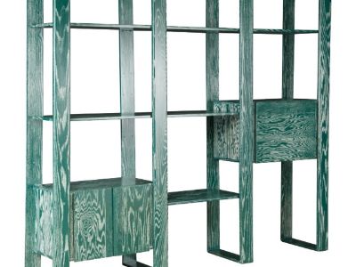 Emerald Green Cerused Oak Modular Bookcase Room Divider by Lou Hodges, 1970s