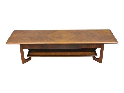 Vintage Mid Century Danish Modern Sculptural Walnut 1 Drawer Long Coffee Table