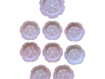 Mid 20th Century Bordallo Pinheiro Pink Cabbage Luncheon Plates- Set of 9