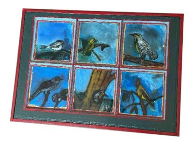 Gregory Grenon "Birds at Home" 1993 Window Pane Painting