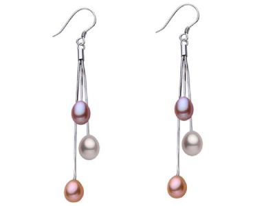 Tri-Color Freshwater Pearl Dangle Earrings