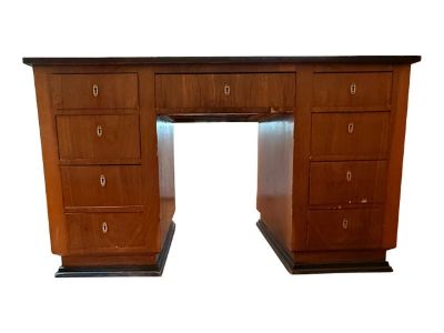 Italian 1930s Rationalist Desk With Glass Top and Bronze Hardware