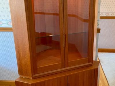 Teak and Glass Corner Cabinets