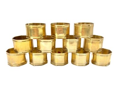 Vintage Brass Hexagonal Napkin Rings - Set of 12