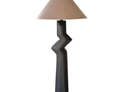 1980s Postmodern Sculptural Geometric Ziggurat Zig Zag Black Matte Plaster Floor Lamp
