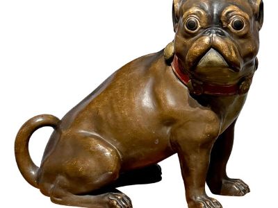 Terra Cotta Pug Dog Figurine, 19th Century, Tobacco Jar