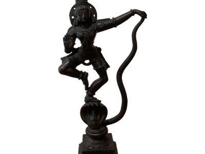 Vintage Handcrafted Bronze Statue of Lord Krishna Dancing on the Serpent Kaliya
