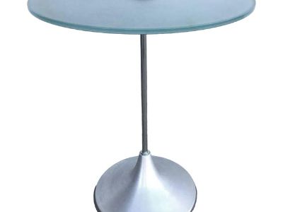1990s Y2K Chrome & Frosted Glass "Bugle Base" Pedestal Side Table