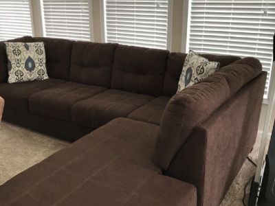 Dark brown L shaped sofa with chaise