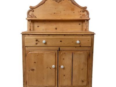 Late 19th Century Large French Pine Sideboard With Carved Crest and Shelf