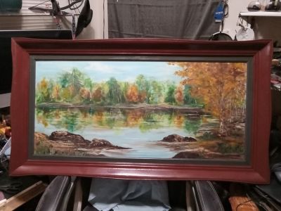 Original Signed Framed and Etched Painting on Wood Panel 24" x 43" x 2.25" Marjorie Marjanen PRI...
