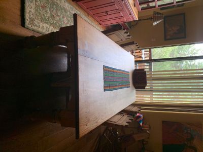 Solid pine dining room table and 8 chairs