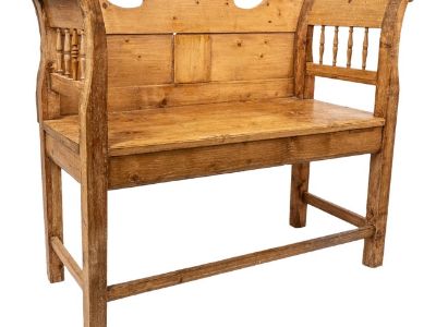Mid 19th Century Antique Gustavian Pine Hall Bench With Turned Legs