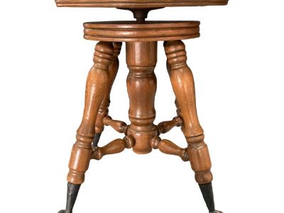 Antique Adjustable Wood Piano Stool With Claw & Glass Ball Feet