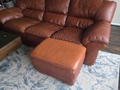 Leather sofa and ottoman