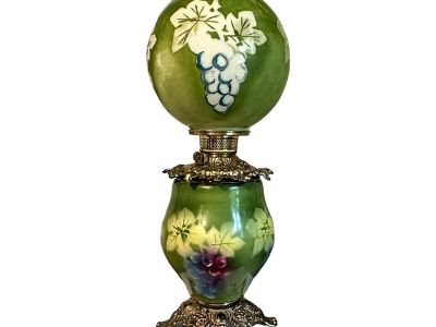 Antique Victorian Fostoria Glass Electrified Oil Lamp W/Hand Painted Grapes