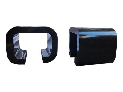 Gloss Black Laminate Wood Scroll End Tables in the Manner of Karl Springer - Pair