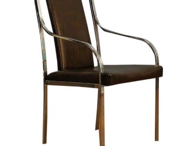 1990s Mid-Century Modern Style Chrome and Vinyl Armchair