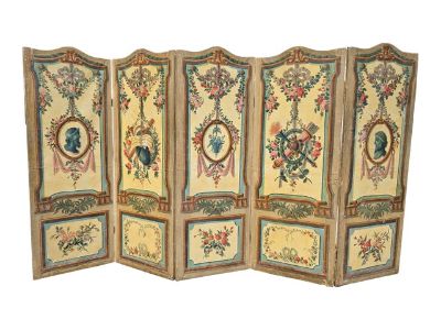19th Century French Country Five Panel Classical Romantic Screen ~ Room Divider