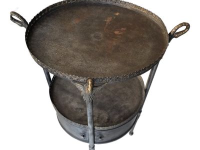 French Regency Two Tier Silver Metal Side Table