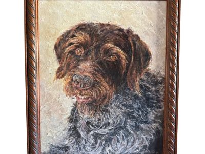 Original Painting of German Wirehaired Pointing Griffon Hunting Dog in Wood Frame