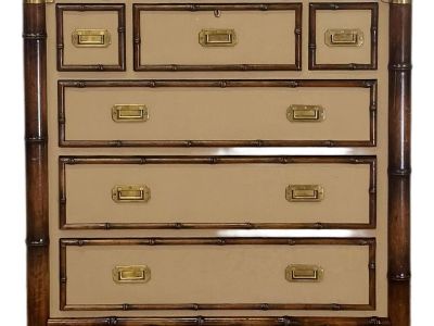 1992 Rare Ralph Lauren Cameron Canvas & Faux Bamboo Brass Campaign Chest of Drawers