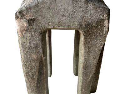 Weathered Hand-Carved Wood Stool/Table