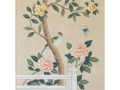 Chinoiserie Hand Painted Gracie Painting, "Secluded Garden"