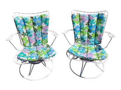 1960s Homecrest Rocker Patio Chairs With Original Flower Power Cushions, Attributed - Set of 2