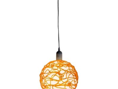 Vintage Mid Century Modern Spun Fiberglass Spaghetti Pendant Light in Orange