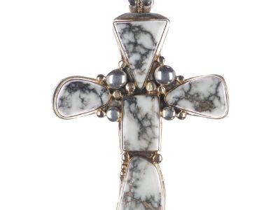 Huge Orville Tsinnie 14k/sterling White Buffalo 2 Sided Cross Pendant