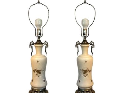 Vintage French Rococo Revival Vase Form Lamps W/Gilt Brass Scrolled Handles - A Pair