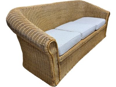 Vintage Boho Coastal Wicker Sofa Thibaut Performance Fabric