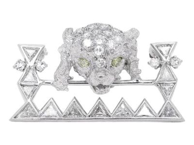 Art Deco Platinum & Fancy Yellow & White Diamond Figural Poodle Dog Brooch