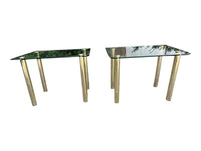 Pair of 1980s Pace Collection Glass Top Side Tables With Brass Legs – Made in Italy