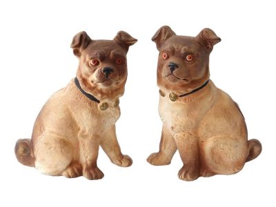 Vintage Porcelain Bisque Pug Dogs, a Pair
