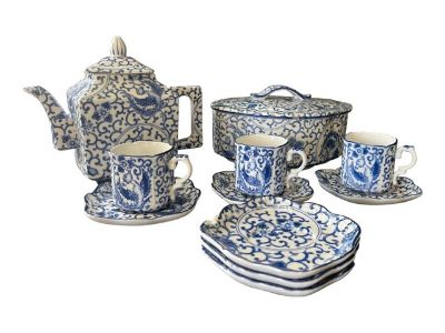1980s Blue and White Ceramic Tea Set- 13 Pieces