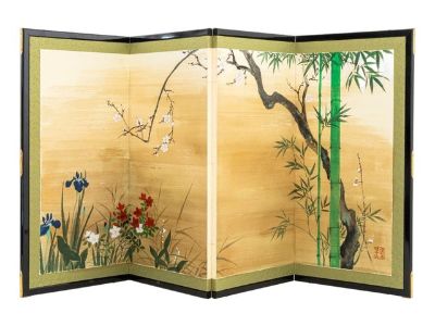Japanese Bamboo & Orchids 4-Panel Byobu Screen