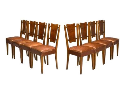 Italian Modern, Walnut, Leatherette, Eight Dining Chairs, Italy, 1950s - Set of 8