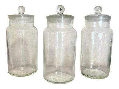 Mid-Century English Handblown Glass Apothecary Jars- Set of 3