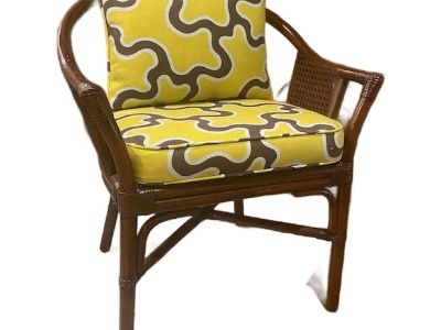 Rattan Club Chair, Kravet Diane Von Fursterberg Textile