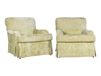 Skirted Club Chairs by Southwood in Chartreuse Chenille - A Pair