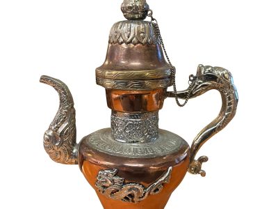 Vintage Tibetan Copper and Silver Dragon Ewer / Tea Pot