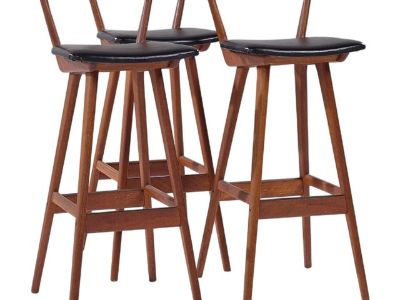 Rosengren Hansen for Brande Møbelfabrik Mid Century Teak Bar Stools - Set of 3