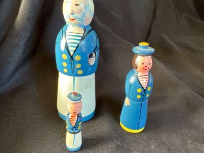 Vintage Made in Poland Wood Sailor Family Nesting Doll Set