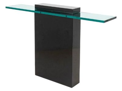 Modern Glass Top Black Lacquered Console Table