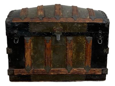 Antique Camel Back Steamer Trunk Chest