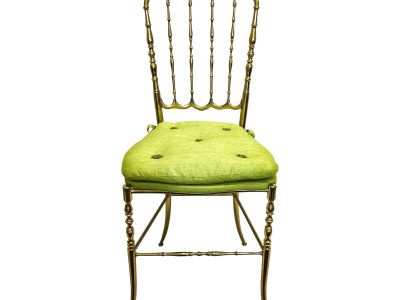 Vintage Brass Chiavari Chair With Citrus Green Silk Cushion