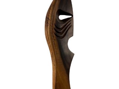 Abstract Wood Sculpture on Stone Base