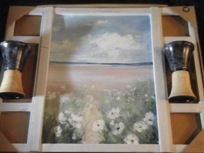 🆕 FRAMED  DECORATIVE PICTURE  W/ 2 -CANDLE  HOLDERS   (NEW  )